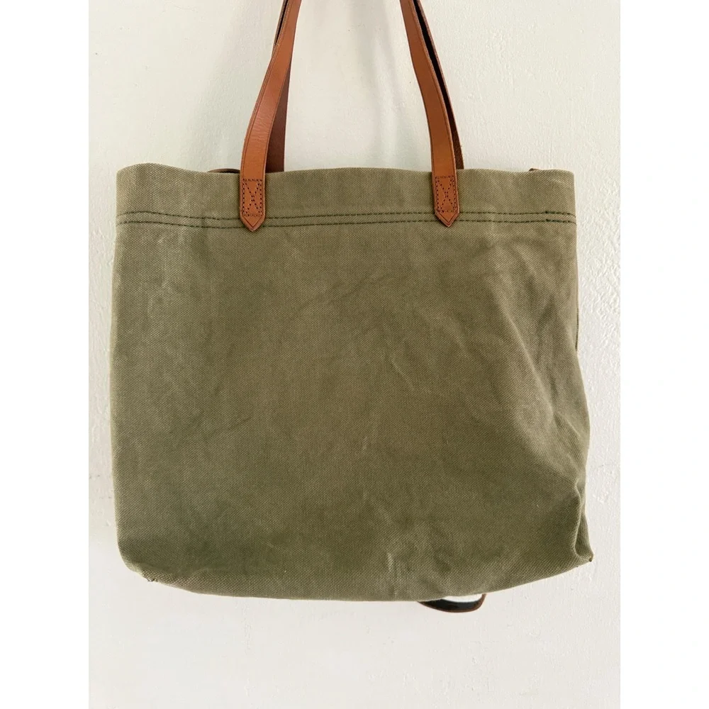Madewell Canvas Transport Tote Army Green Leather Trim Crossbody Bag